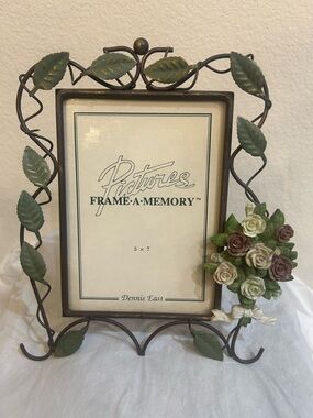 Floral Leaf Metal Picture Frame by Frame-A-Memory in Green and Brown